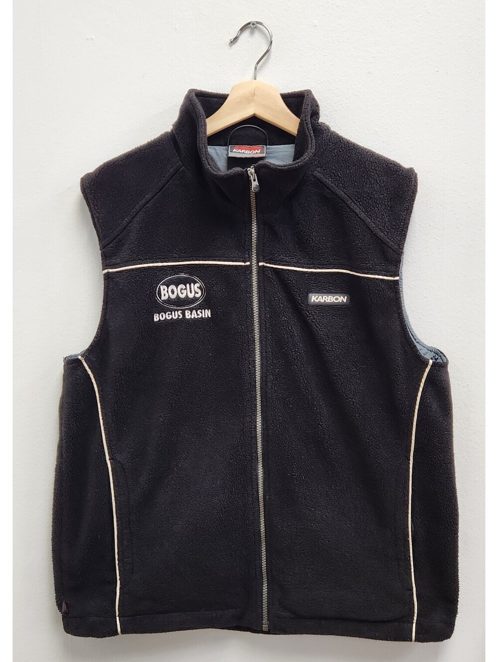 Vintage Bogus Basin Ski Resort Fleece Vest Karbon Mens Medium Black Full Zip